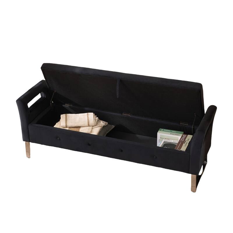Velvet Storage Bench with Hidden Compartment, 275LB, Silver White Legs