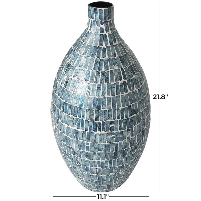 Mother of Pearl Shell Handmade Mosaic Inspired Decorative Vase - Blue - Roche River Decor