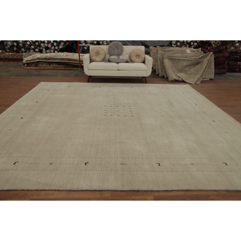Hand Knotted Oriental 100% Wool Carpet Tribal Animal Pictorial Beige & Ivories Gabbeh Area Rug - 11' 11'' X 12' 0''