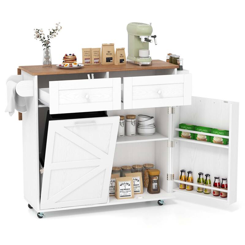 Costway Rolling Kitchen Island Kitchen Island Cart with Drop Leaf - See Details - White