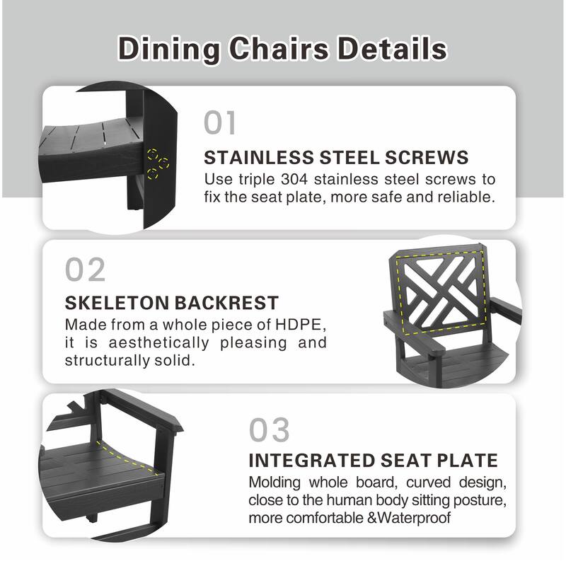 7 Piece HDPE Patio Outdoor Furniture Set for 6, Dining Table and Chairs,Outdoor Table with Umbrella Hole, Outdoor Dining