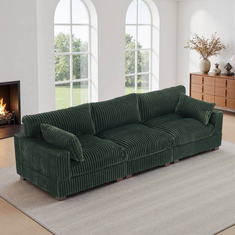 Plush Corduroy Upholstered Modular Sectional Sofa with Pillows