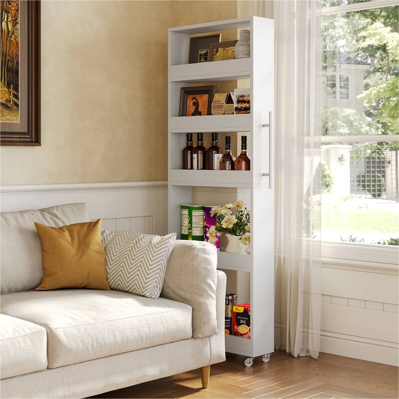 5-tier Slim Storage Rolling Cart with Handle and Wheels - White