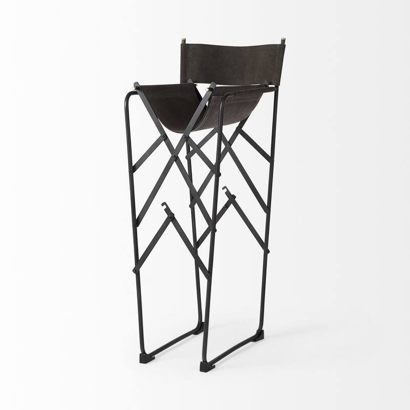 Modern Folding Faux Leather Bar Stool with Full Backrest and Black Metal Legs for Kitchen Dining