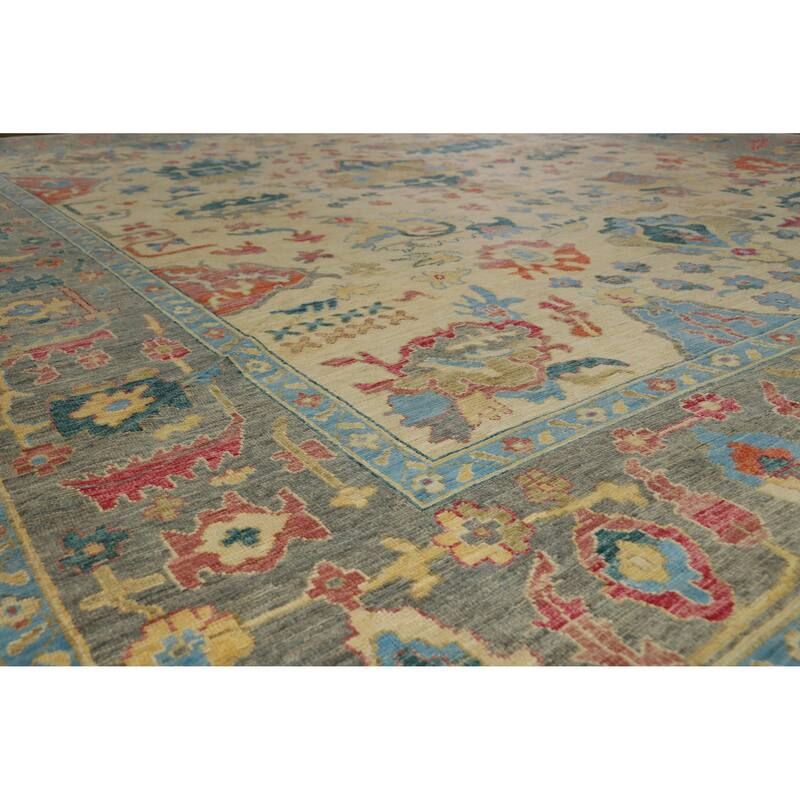 Hand Knotted Oriental 100% Wool Carpet Transitional All-Over Beige & Ivories Oushak Area Rug - 14' 11'' X 12' 0''