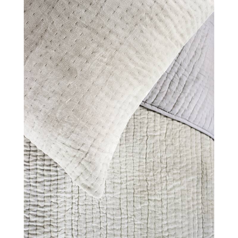Tamara Cotton Velvet Quilt Set - Light Grey - King - 3 Piece