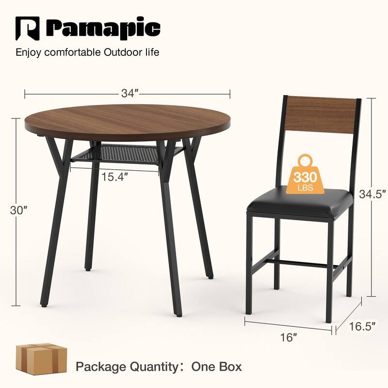34" Round Dining Table Set with 34.5"H Dining Chair for 4 Person