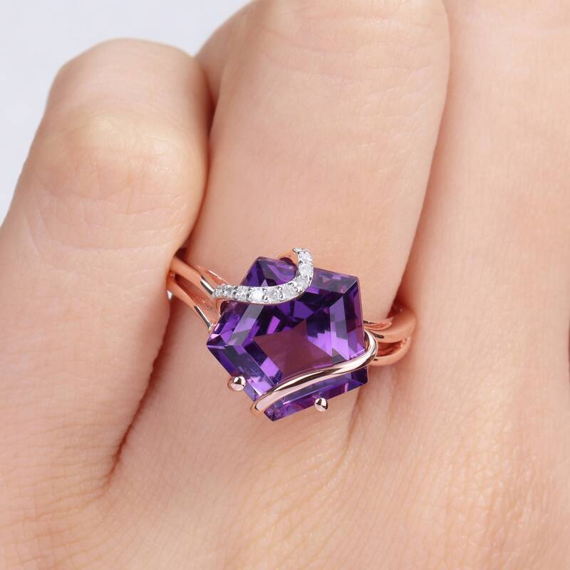 Miadora Fancy-cut Amethyst & Diamond Accent Swirl Cocktail Ring in Rose Plated Sterling Silver