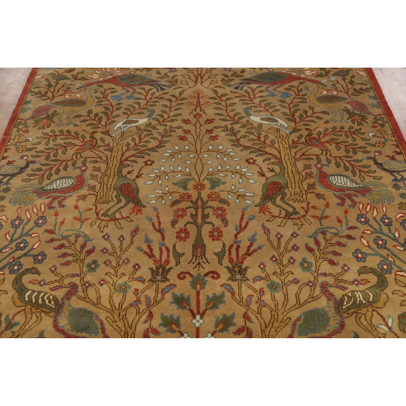 Light Brown Animals Ziegler Oriental Area Rug Hand-Knotted Wool Carpet - 7'9" x 9'8"