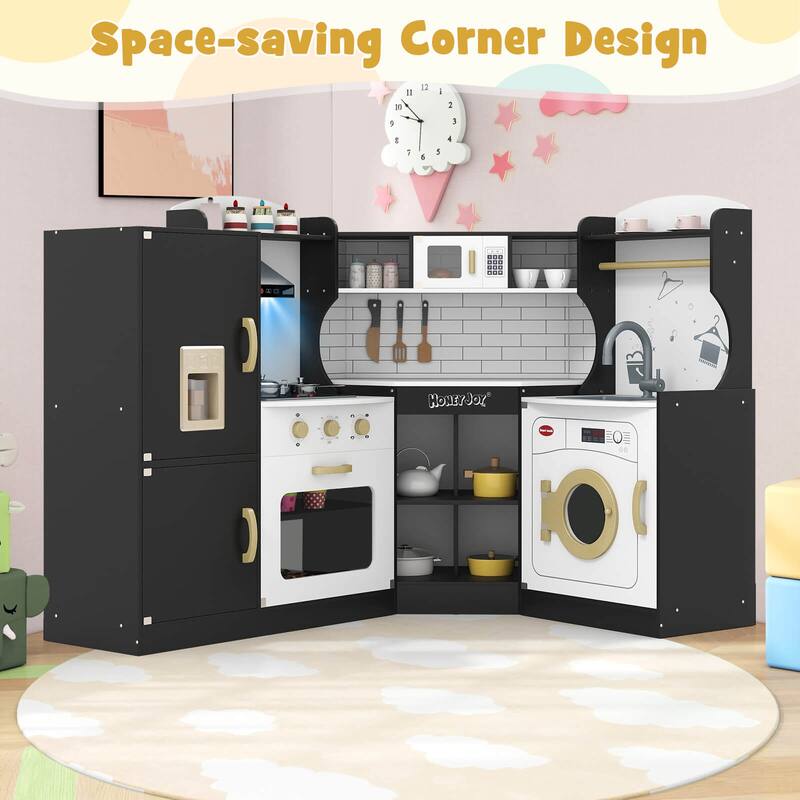 Costway Corner Play Kitchen Toddler Kitchen Playset with Range Hood, - See Details