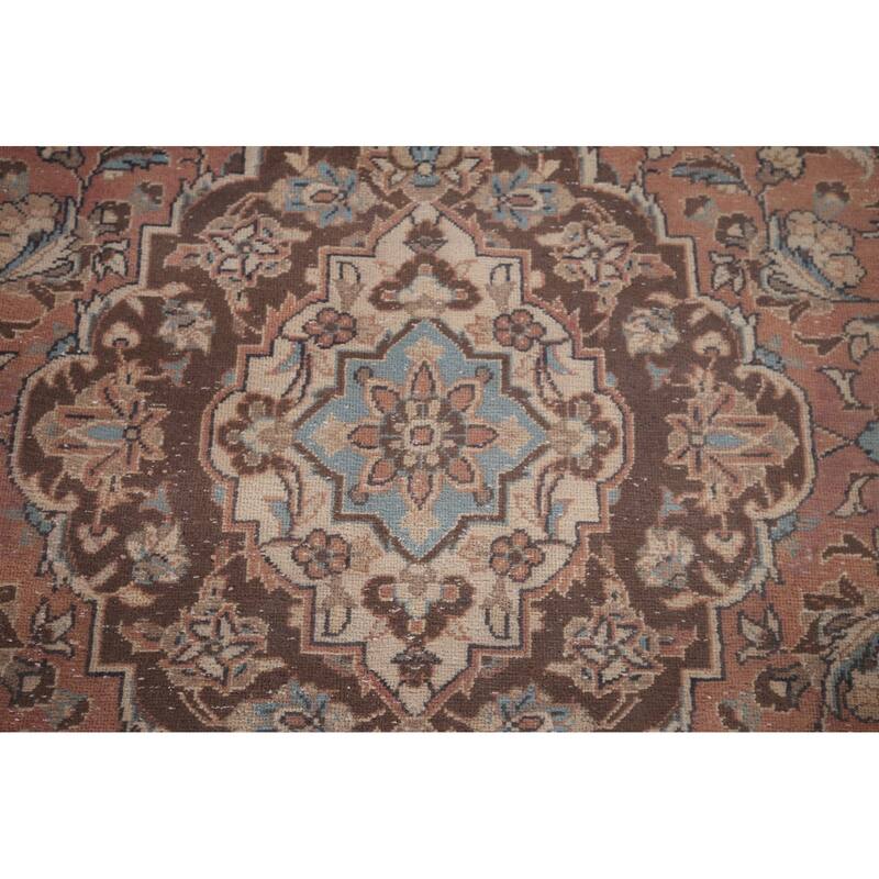 Traditional Pink Mashad Persian Vintage Rug Handmade Wool Carpet - 6'5"x 9'5"