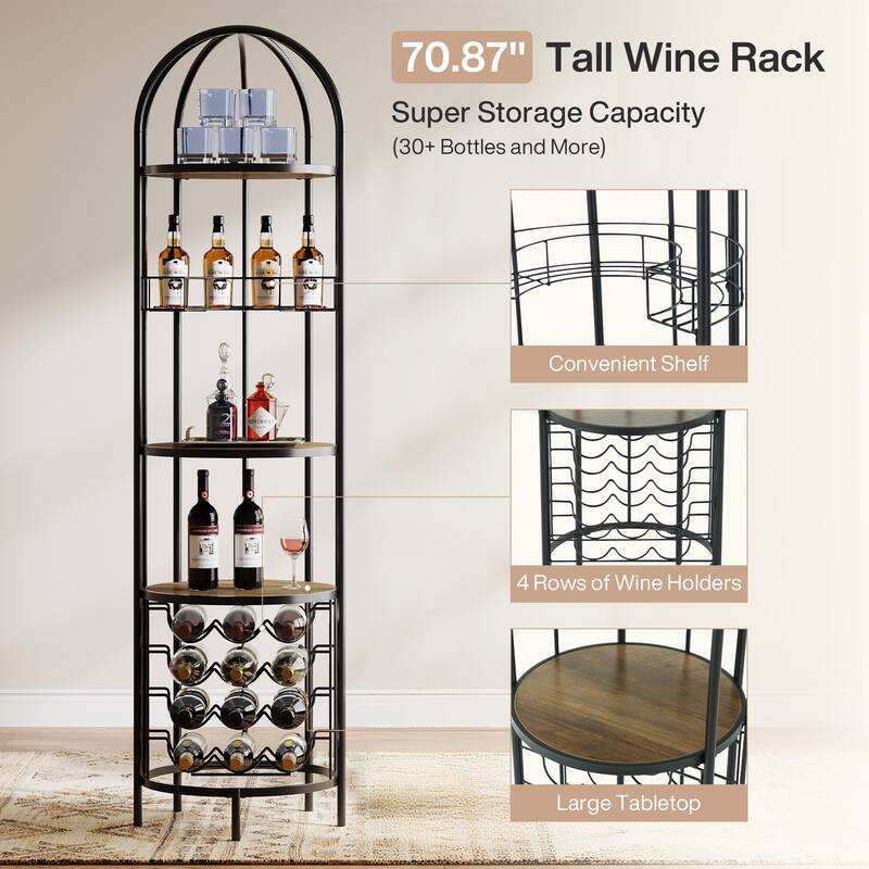 5-Tier Bar Wine Rack with Bottle Holder and Storage Shelves