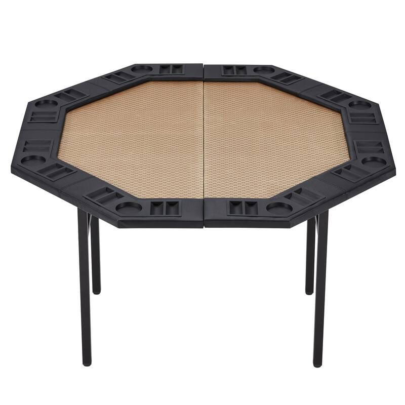 EROMMY 8 Player Foldable Poker Table, Portable Folding Game Table with Cup Holders and Chip Trays for Home Parties