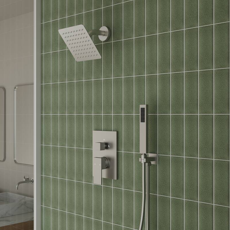 Wall Mounted 6 in Rain Shower Head Bathroom Shower Faucet Set, 2-Setting Square Shower System With Rough-In Valve, & Handheld