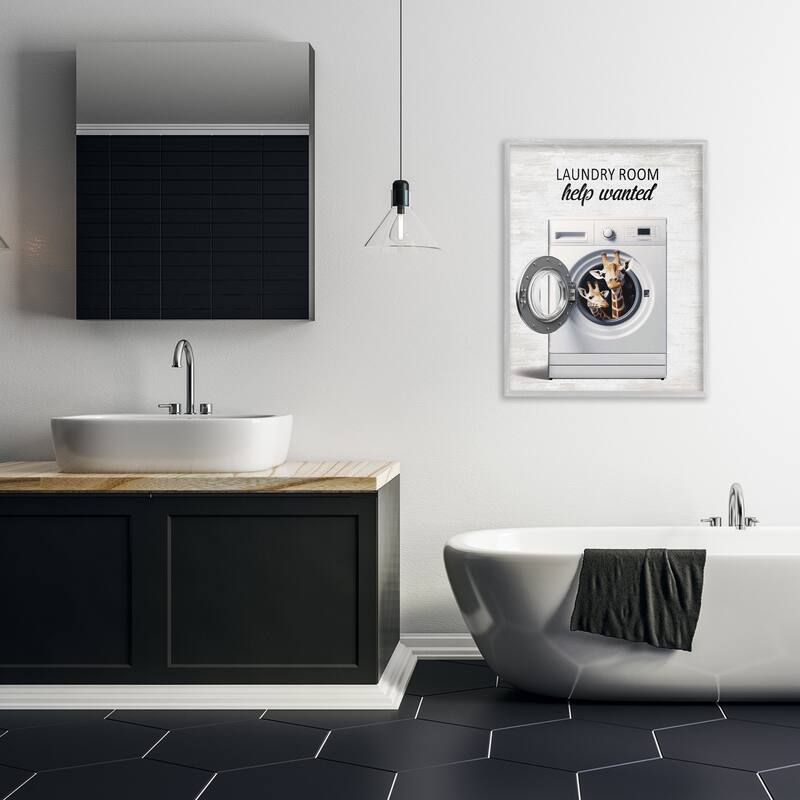 Stupell Laundry Room Help Wanted Framed Giclee Art Design By Lettered and Lined