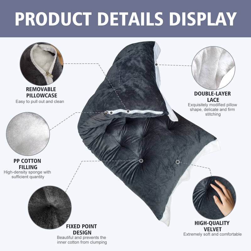 Velvet Bed Headboard Pillow with Tie-on Cushion Backrest for Bed Cushion,Sofa Cushion