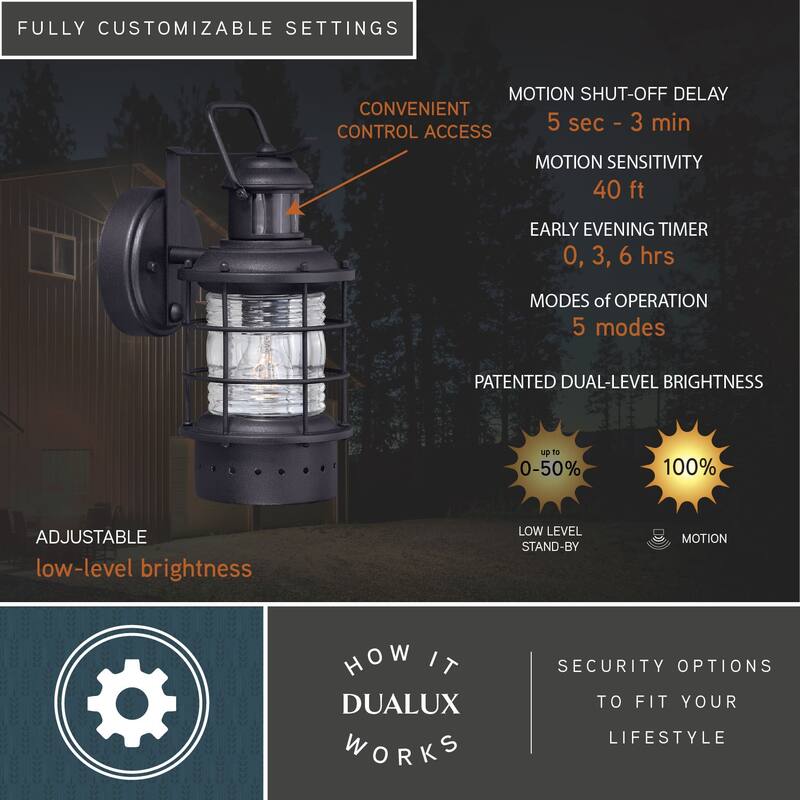 Vaxcel Hyannis Dualux 5.5" Outdoor Wall Light Textured Black - 5.5-in W x 12-in H x 7.5-in D