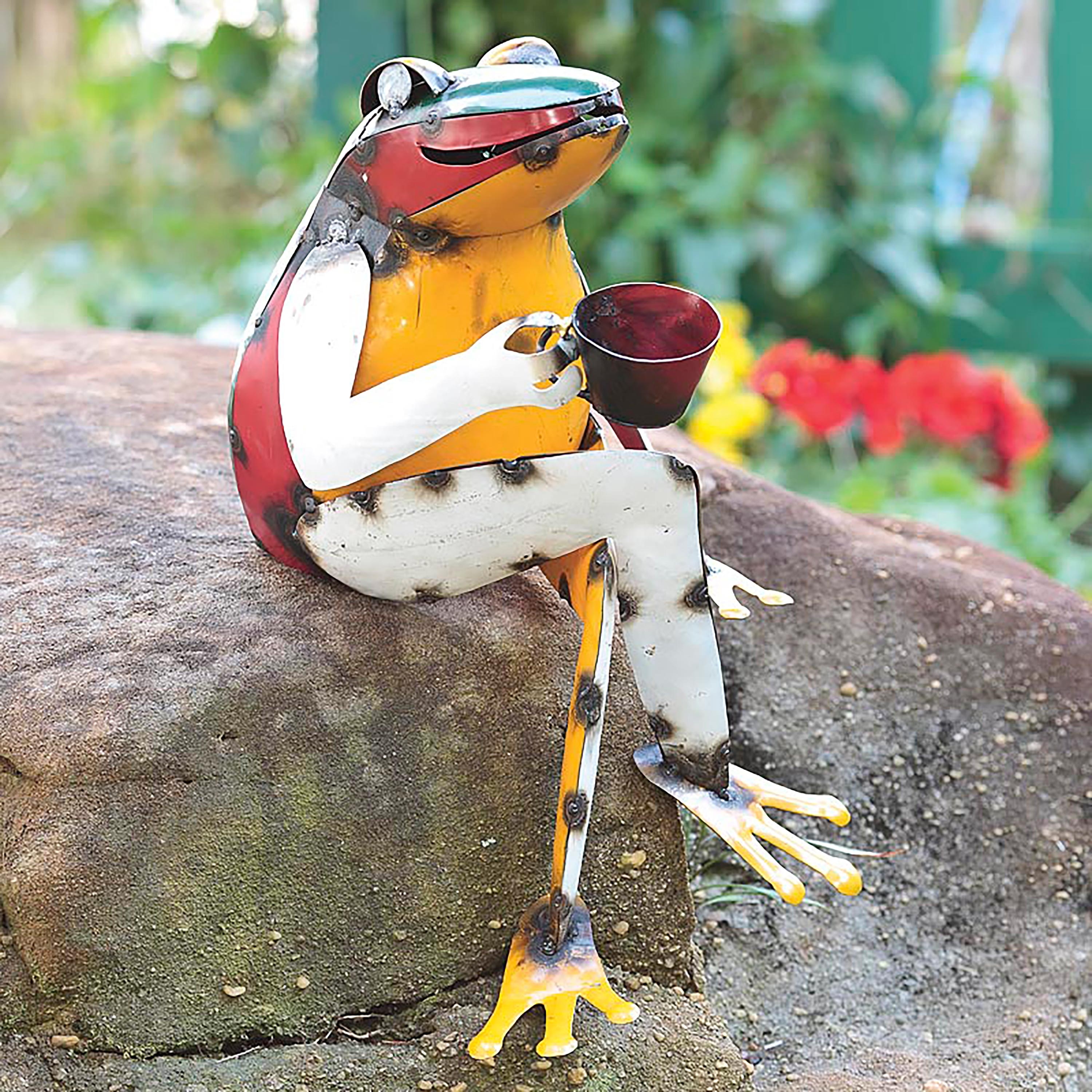 Recycled Metal Coffee Frog Garden Art