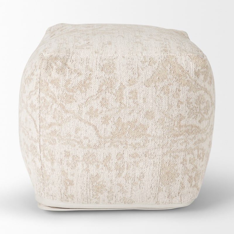 Mercana "Khloe" Small Cream Patterned Cotton Square Pouf