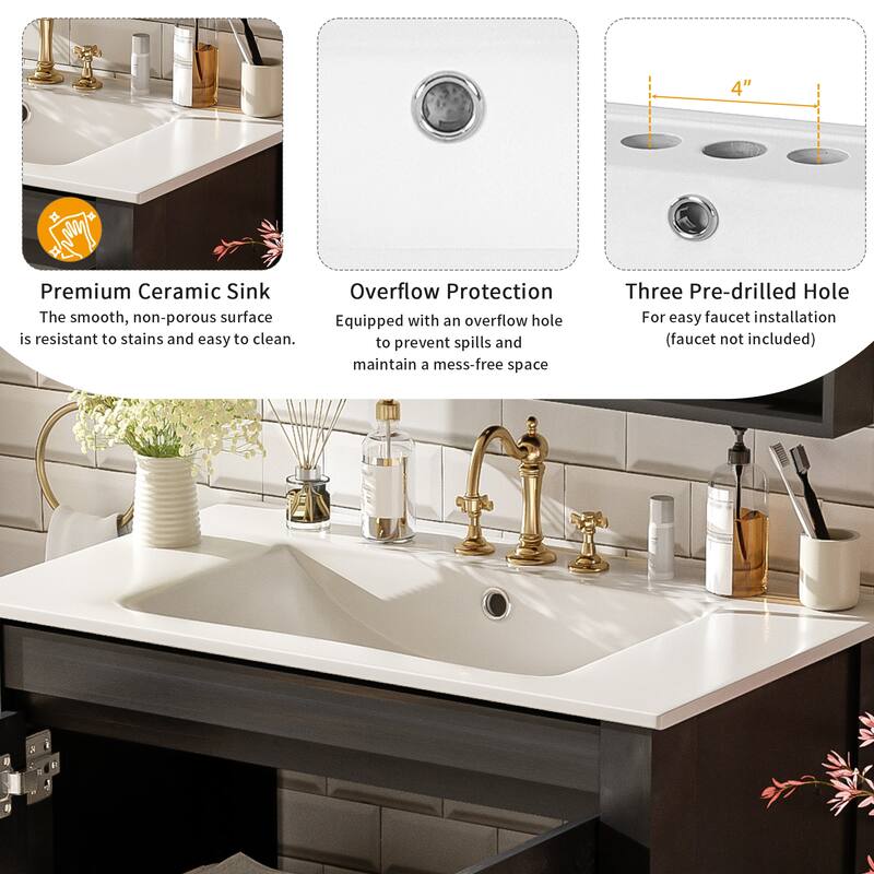 30" Rustic Bathroom Vanity with Ceramic Sink