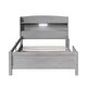 preview thumbnail 4 of 6, Wooden Twin Size Platform Bed Frame with LED Light and Storage Headboard, Grey