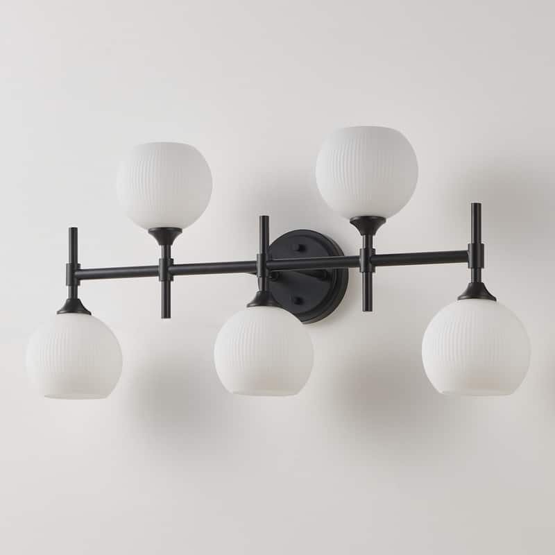 KAWOTI 5-Light Dimmable Bathroom Vanity Light with Frosted White Glass - L27.75" * H13"
