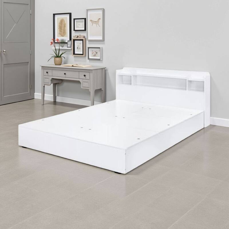 Queen Bed with 6 Under Compartments and Storage Headboard, White