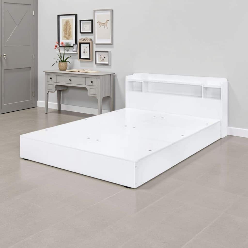 Queen Bed with 6 Under Compartments and Storage Headboard, White
