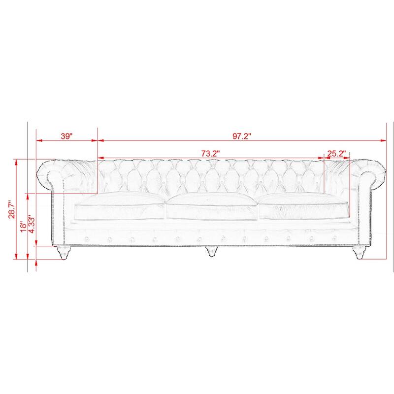 Pasargad Home Paris Club Chesterfield Tufted Sofa, Brown - 28.7'' H x 97.2'' W x 39'' D