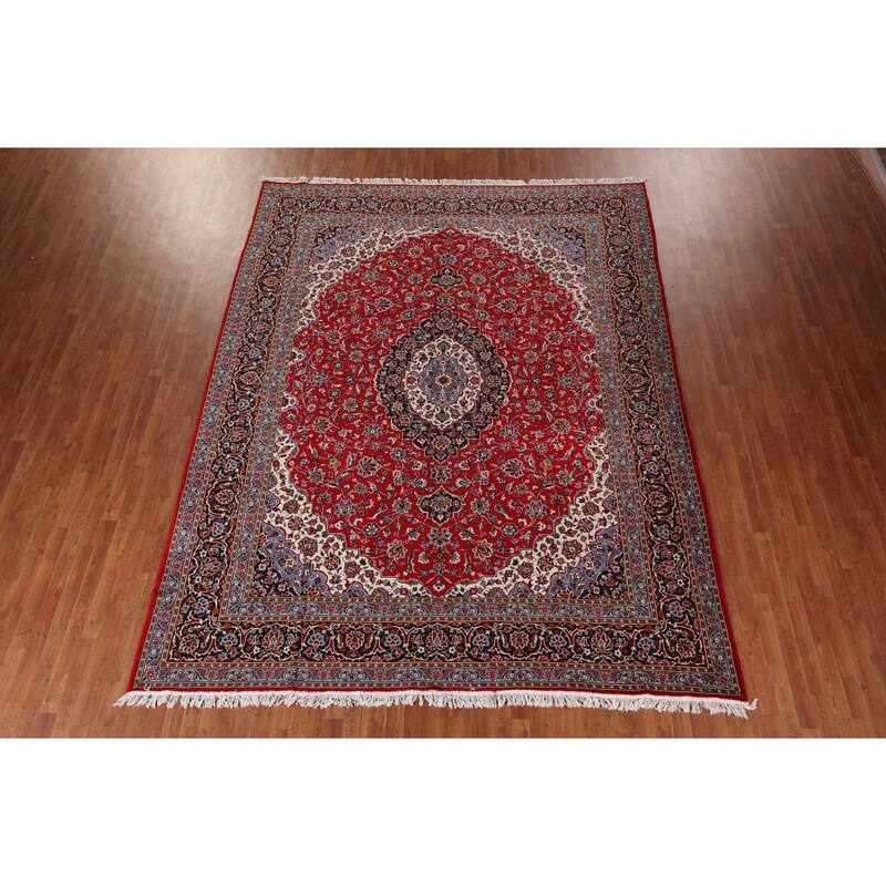Floral Red Kashan Turkish Rug Machine Made Living Room Carpet - 9'7" x 12'5"