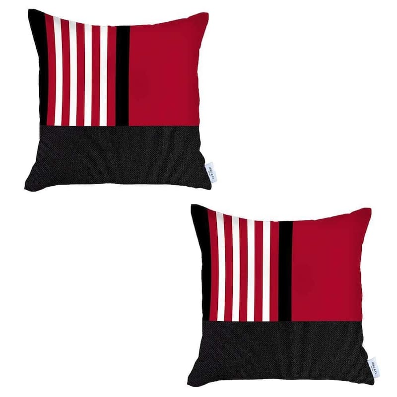 HomeRoots Set Of Two 18" X 18" Red Striped Zippered Handmade Polyester Throw Pillow