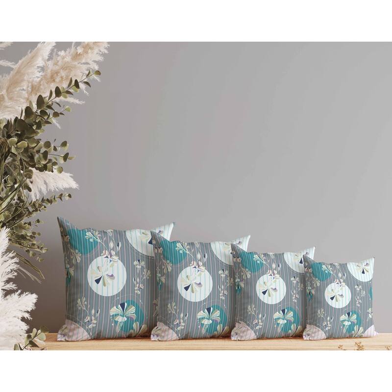 Circular Garden Indoor/Outdoor Reversible Throw Pillow Gray and Cyan