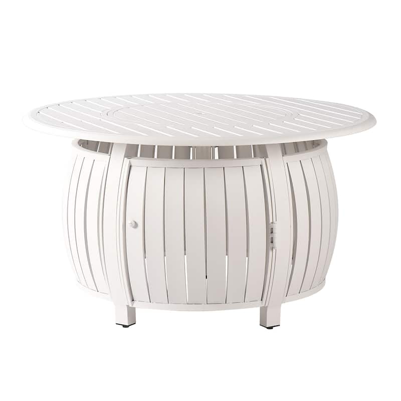 Aluminum Outdoor 44 in. Round Propane Fire Table, with Fire Beads, Lid and Fabric Cover, 57,000 BTUs in Antique Copper Finish
