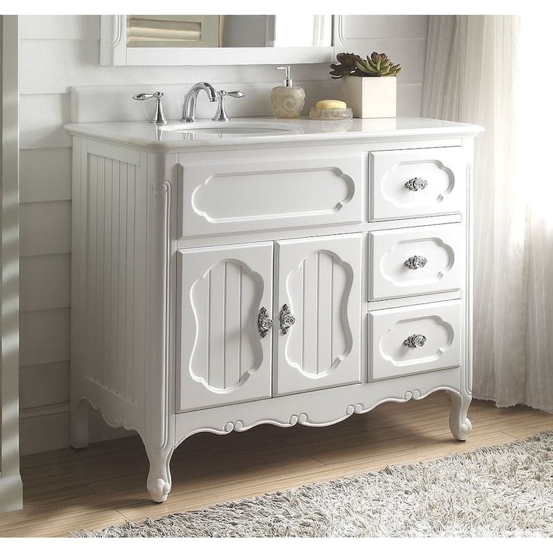 42" Wht MT Knoxville Bathroom Sink Vanity With Backsplash - White - White - Antique - Single Vanities