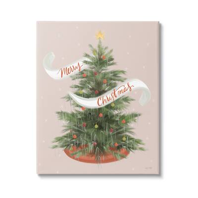 Stupell Industries Merry Christmas Banner Decorated Christmas Tree Ornaments Canvas Wall Art - Green