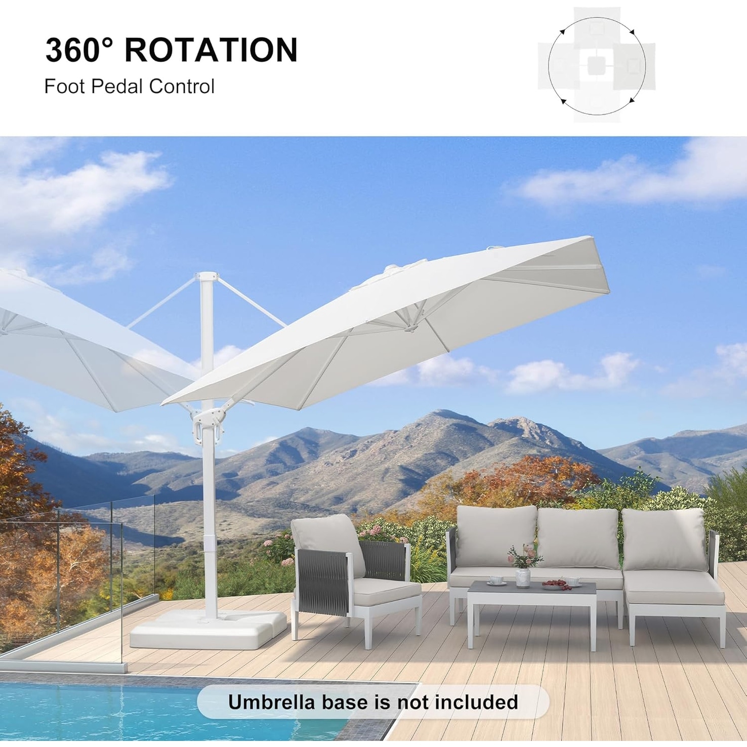 flavin 9 patio cantilever umbrella PURPLE LEAF Outdoor 9' x 9' Square All-Weather Light Grey Simple tilt operation and hand crank lift make it easy to adjust as needed 9' Square Canvas White Sunbrella