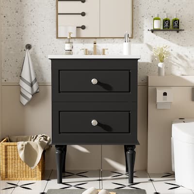 French Style Bathroom Vanity Cabinet with Long Legs and 2 Drawers