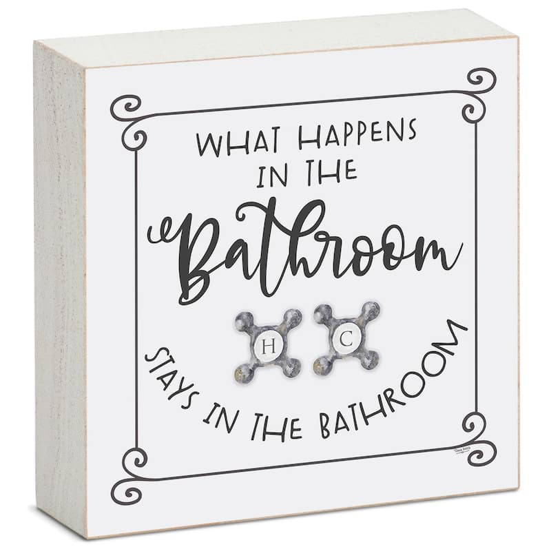 Wood Block Décor Message What Happens Sign, 3.75 inches Square, Made in The USA - Multi-60