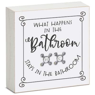 Wood Block Décor Message What Happens Sign, 3.75 inches Square, Made in The USA - Multi-60