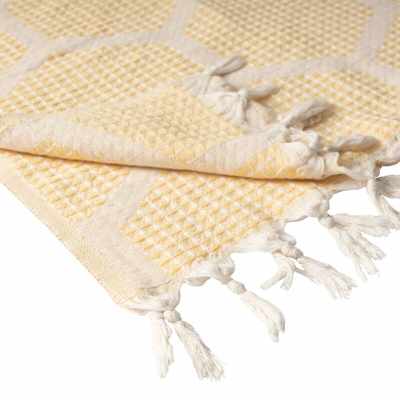 60" X 50" Yellow Woven Cotton Geometric Throw Blanket with Fringe