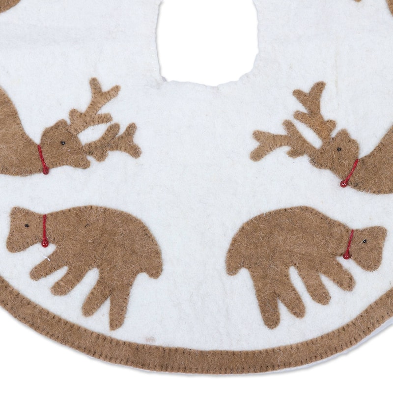 Novica Handmade Reindeer Carnival Wool Felt Tree Skirt