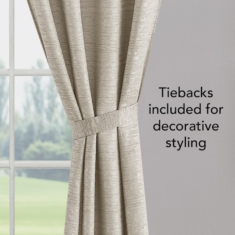 Creative Home Ideas Melinda Lurex Jacquard Back Tab Window Curtain Panel Pair with Tiebacks