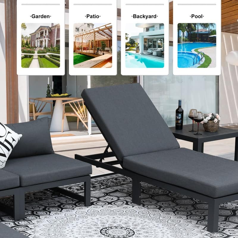FINCATI Luxury 7-piece Aluminum Sectional Conversation Set with Oversized Seating and Chaise Lounge