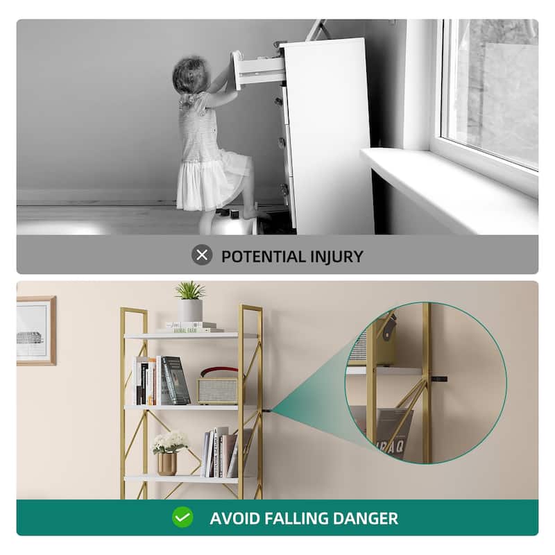 Rould Wood 5 Tiers Gold Frame Bookshelf Storage Rack Shelves Holder