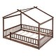 preview thumbnail 9 of 7, Kids House Bed with Roof & Fence, Pine Wood Bed Frame,Walnut - Full