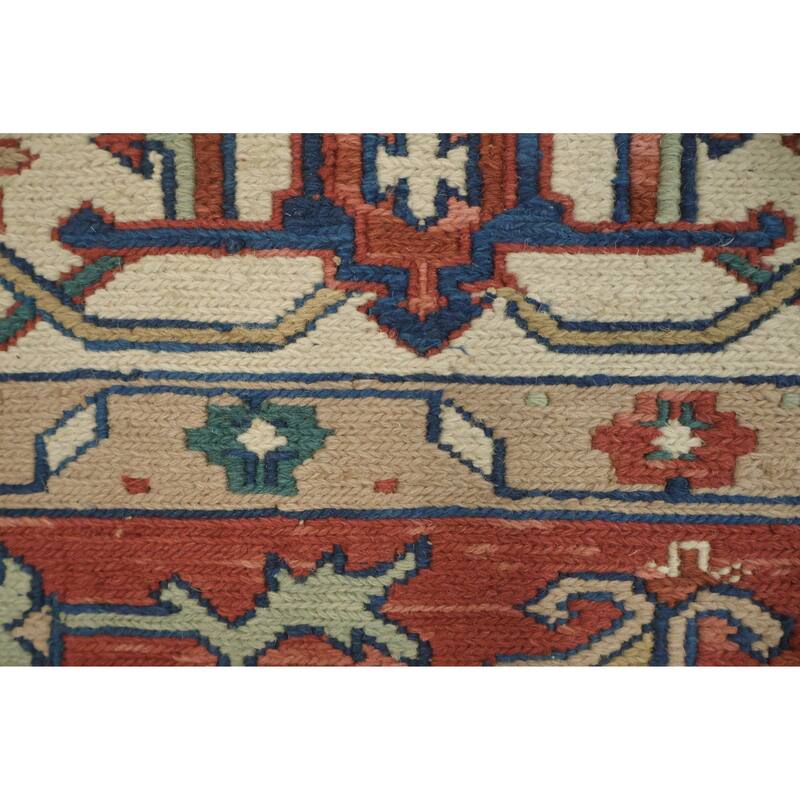 Hand Knotted Oriental 100% Wool Carpet Traditional Geometric Green Heriz (serapi) Area Rug - 8' 9'' X 5' 9''