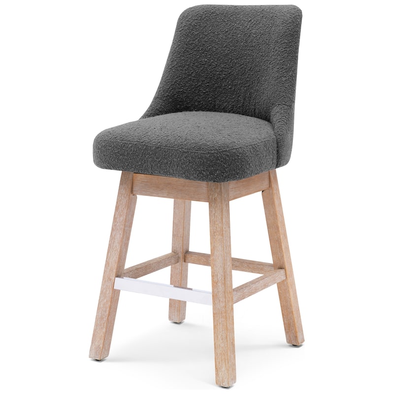 Boucle Polyester Upholstered Swivel Counter Stool - Foot Glides