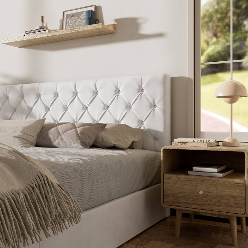 Plywood Frame Upholstered Platform Bed with Lift-up Storage Supported by Metal and Wooden Slats