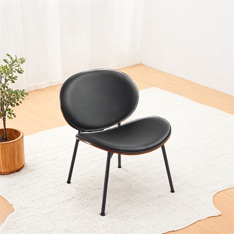 Modern Shell Chair Single Side Chair Tripod Black Leather Lounge Chair