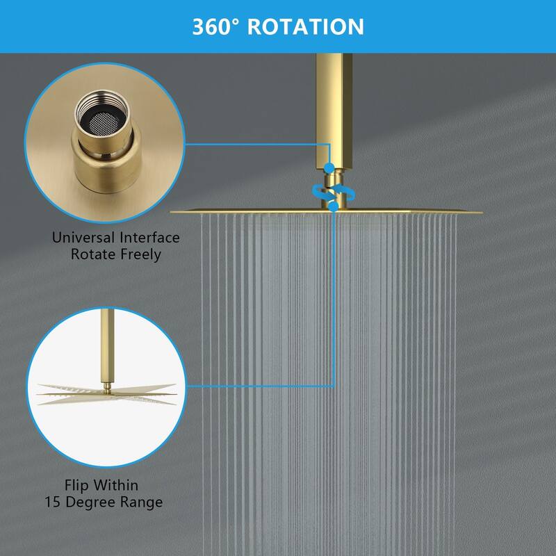 8/10/12/16 Inch Adjustable Rainfall Shower Head Wall-mounted Solid Square Ultra Thin 304 Stainless Steel